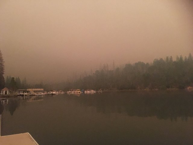 smoke from the Creek Fire at Bass Lake